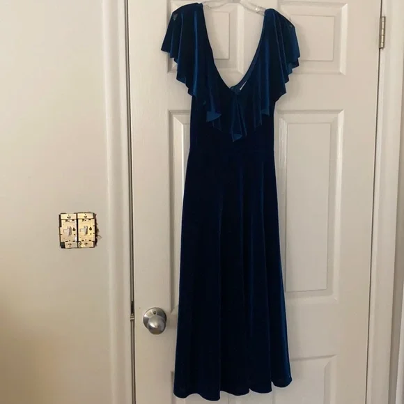 blue dress gold dress Gold V Neck Prom Dress With Rhinestone Beading And Open Lace Back